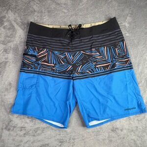 Patagonia Board Shorts Men 38 Blue Tropical Stripe Swim Trunks Quick Dry Surfing